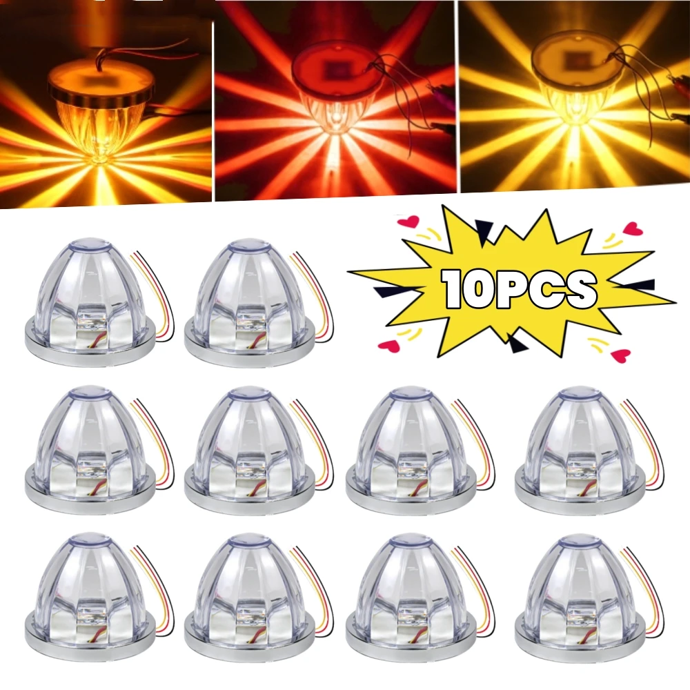 

10PCS Starburst Marker Lights Dual Color LED Watermelon Lights 12V 24V Trailer Water Melon Under Glow Lights For Semi Truck