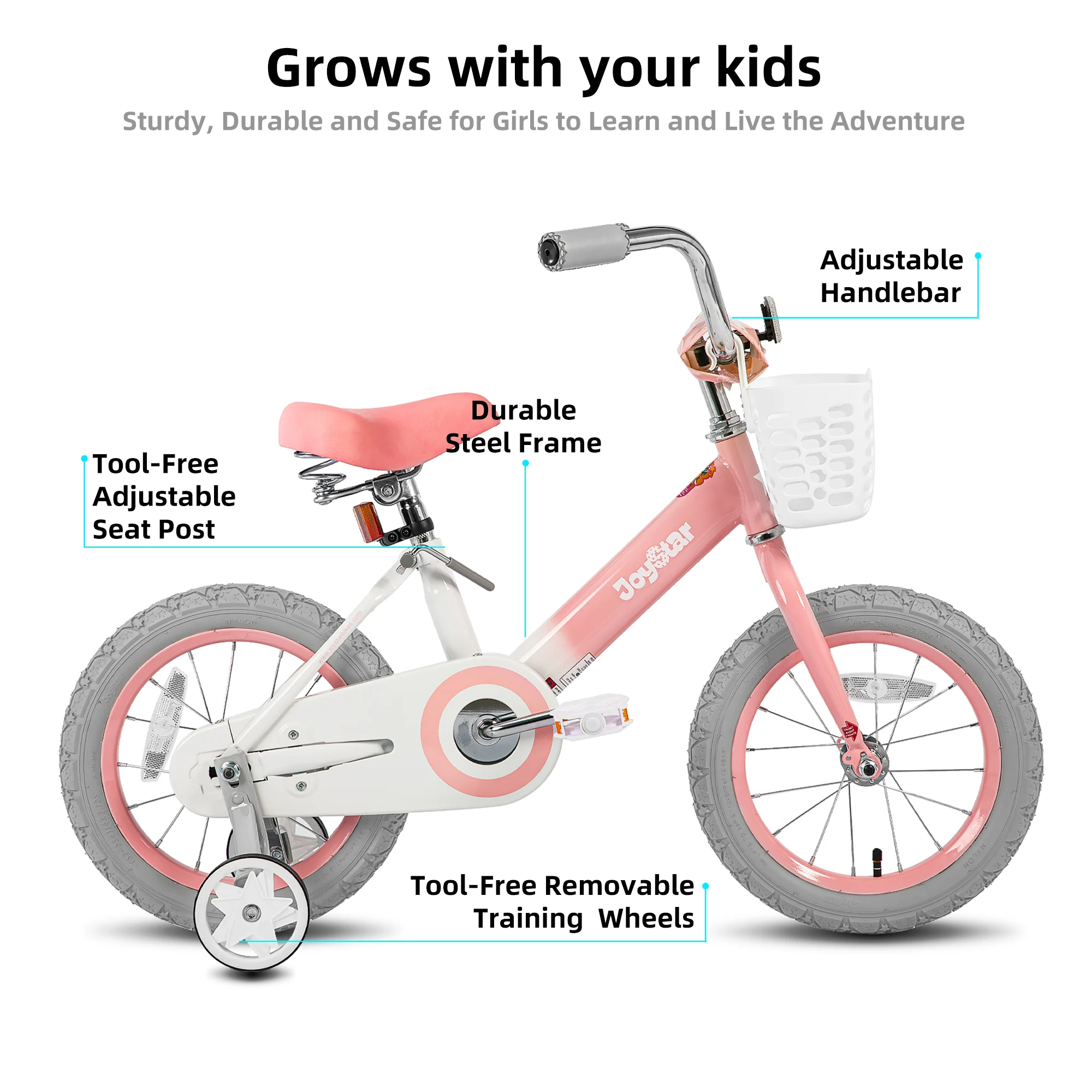 JOYSTAR Vintage Kids Bike with Training Wheels & Basket, 12 14 16 20 24 Inch Girls Bike for 2-14 Years Old, Shade Pink