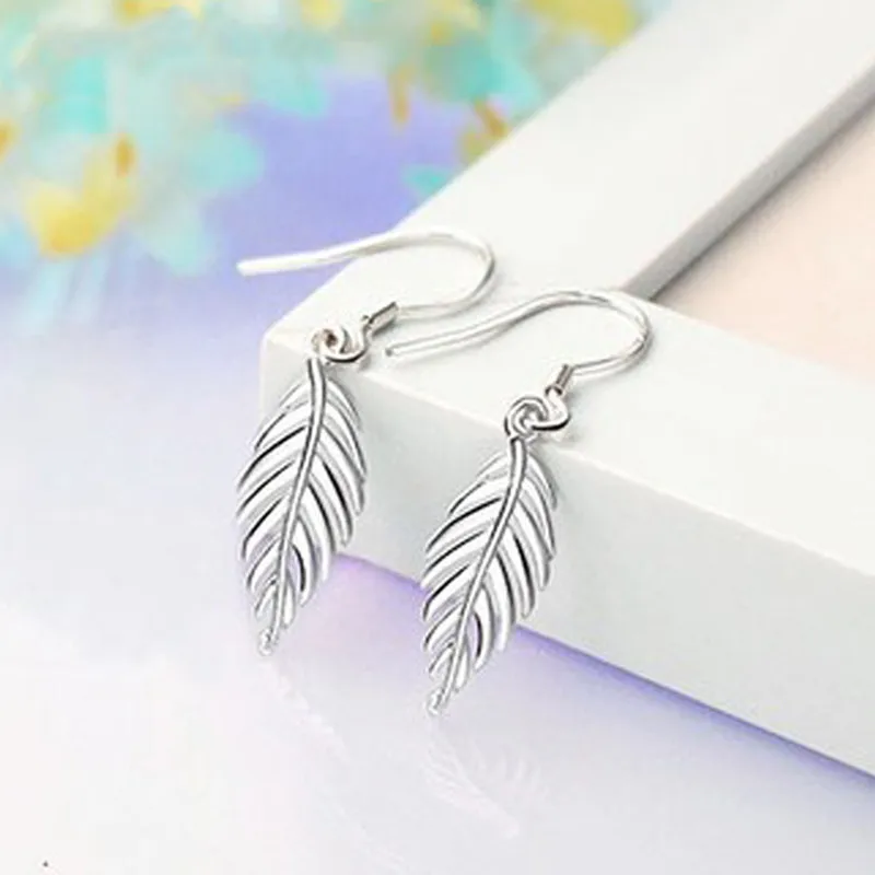 

Fashion Punk Feather 925 Silver Drop Earrings For Women Fashion Wedding Party Jewelry Gifts