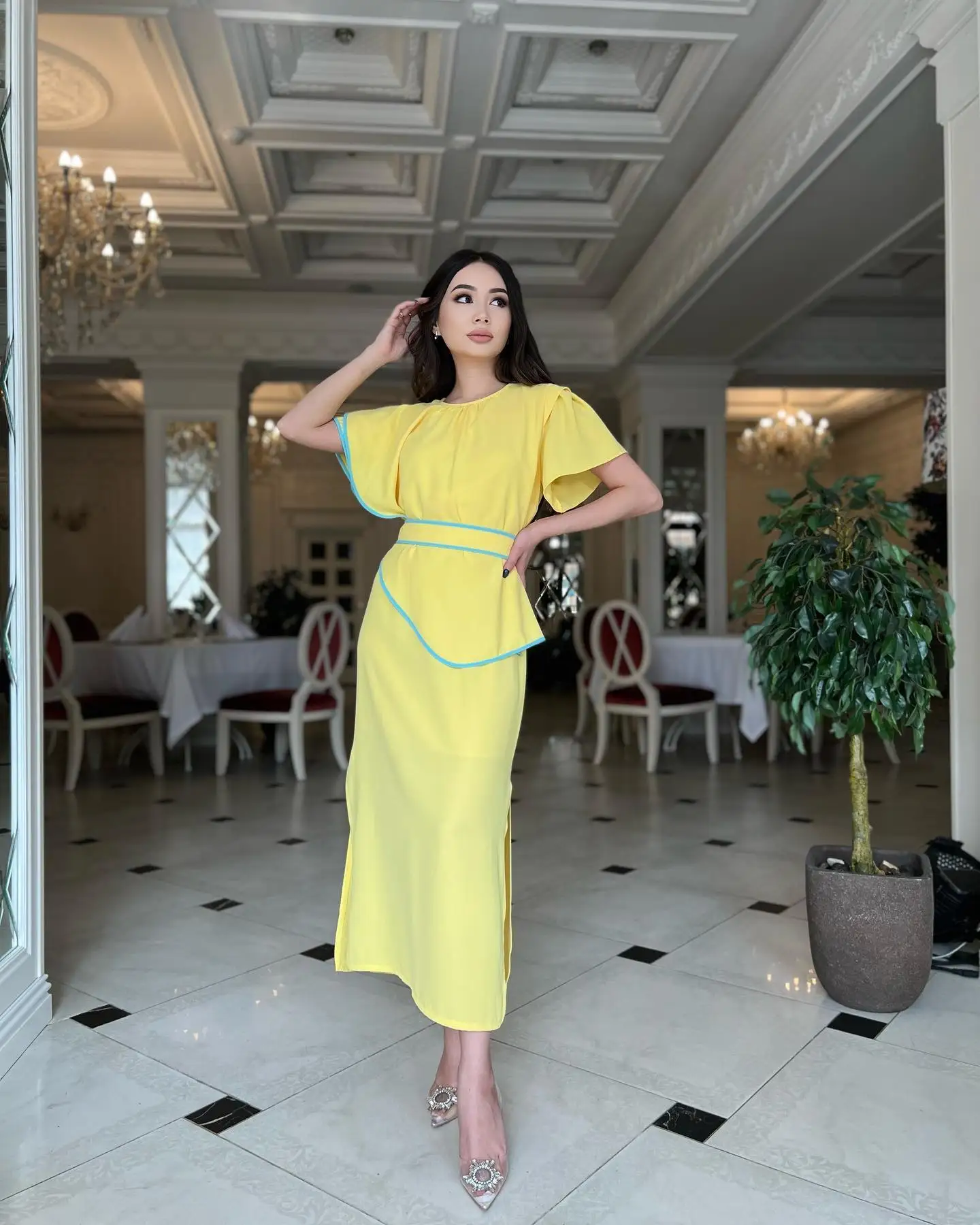 

Customized Delicate Jersey Evening Dresses Temperament Short Sleeves Crew neck Prom Dress Custom Size Special Occasion Gowns