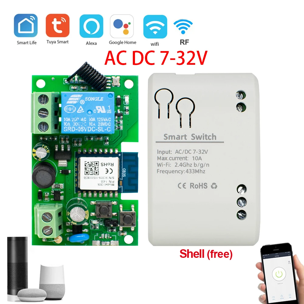 2CH Tuya Ứng Dụng Wifi Không Dây DIY Thông Minh Mô Đun 433 Điều Khiển Từ Xa Thông Minh Nhà Để Xe Từ Xa Đa Năng Tiếp Alexa Google nhà