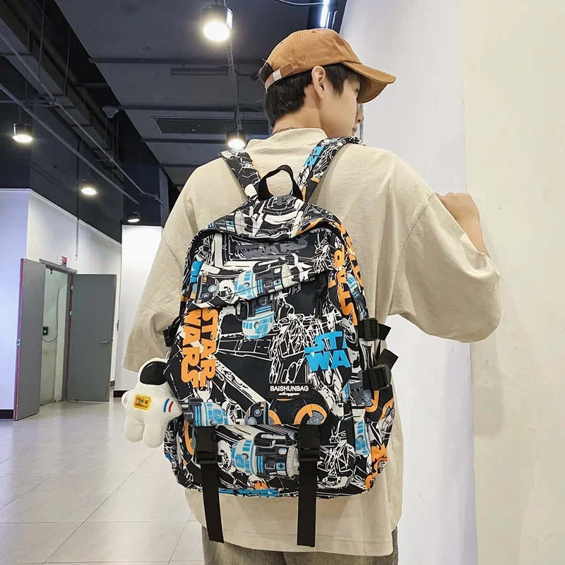 2024 New Graffiti Cartoon Printed School Bag Fashion Casual Backpack Men\'s and Women\'s Laptops Backpack Travel Academy Trend 가방