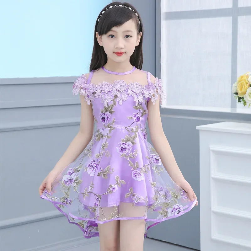 2024 Kids Girls Flower Dress Children Girl Voile Birthday Party Dress Baby Fancy Princess Fashion Yarn Dress 3 5 8 10 12 Years