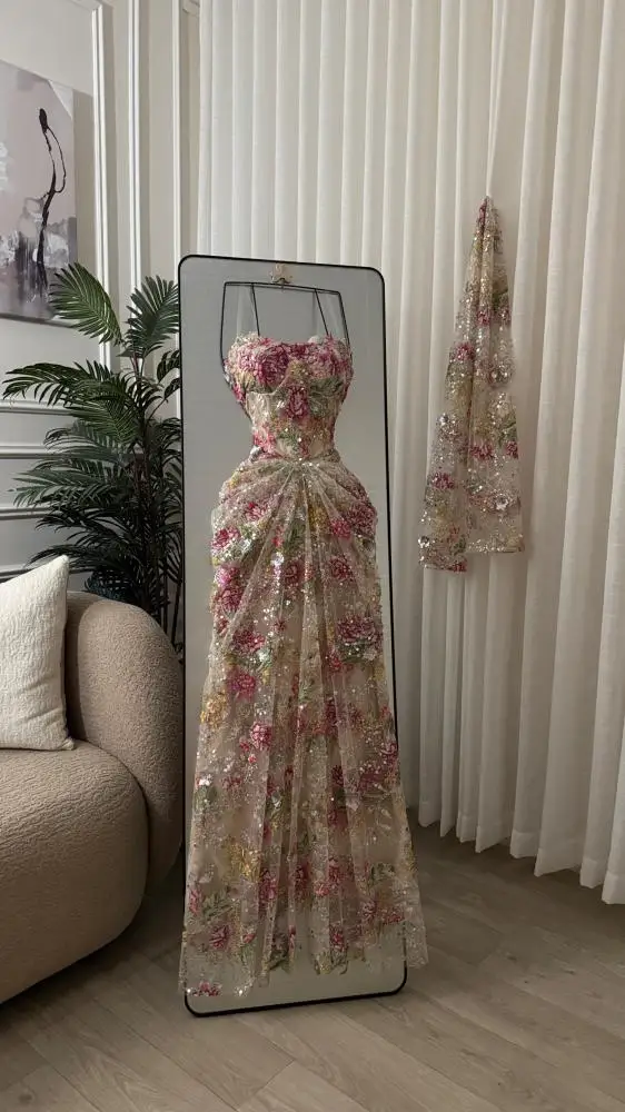 Customized Sequin Embroidery Evening Dress with Scarf Sweetheart Draped Wedding Party Gown Mermaid vestidos de noche image 3
