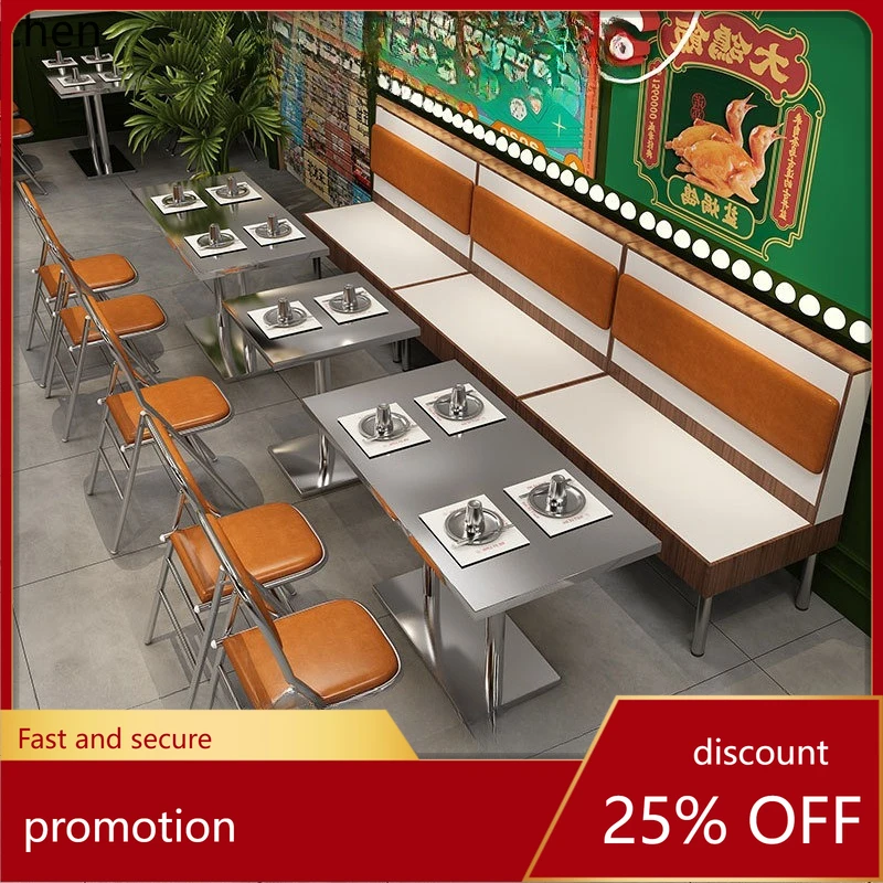 

LXC Hot Pot Restaurant Table Stainless Steel Folding Chair BBQ Restaurant Tea Restaurant Soft Cushion Sofa Dining Table Chair