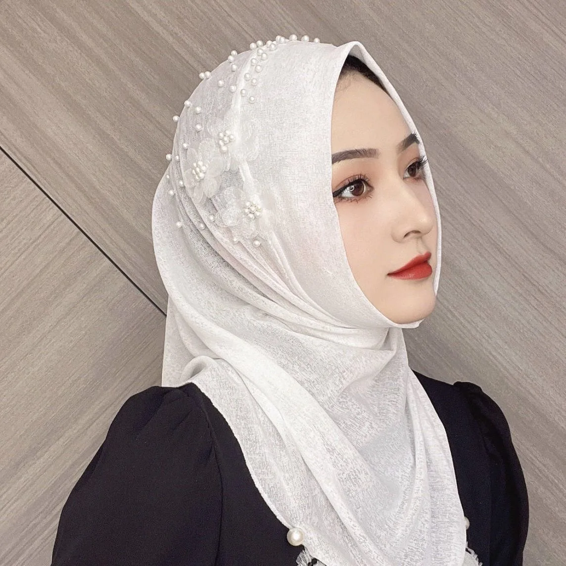 Turbante Hijab con apliques laterales para mujeres musulmanas listas para usar