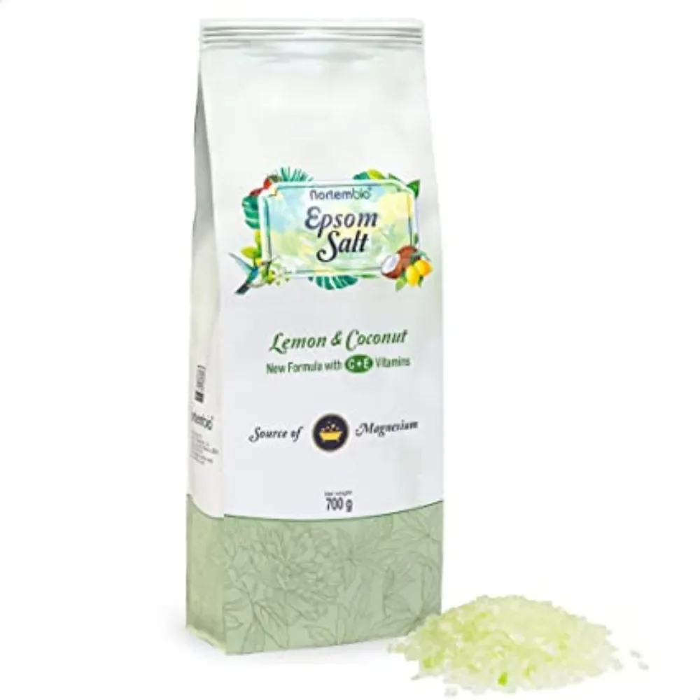 NORTEMBIO Sales de Epsom 100% Fragancia Limón y Coco 700g | Fuente concentrada de magnesio | Hidratada con Vitamina C y E | E-Book Incluido