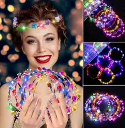 1pcs Flower Wreath Luminous 10-Led Headpiece Garland Crown Flower Headband Glowing Wreath For Wedding Party Christmas Garlands