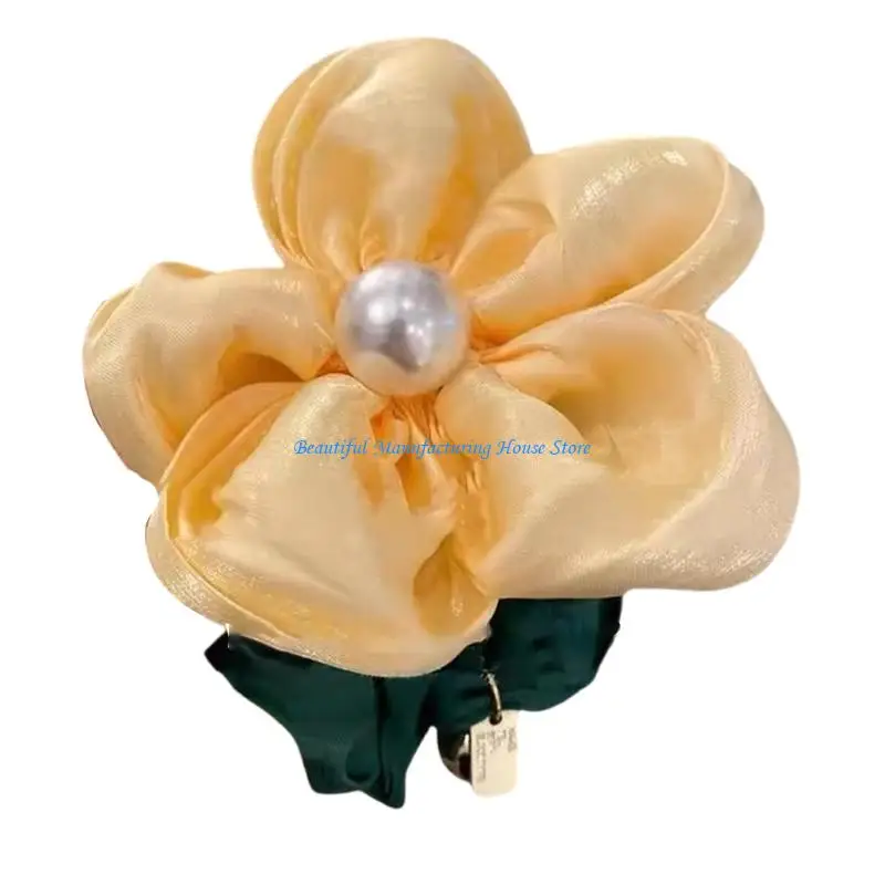 E56A High Elasticity Floral Hairband With Pearls Large Flower Hair Rope Suitable For Women Of Different Ages Seeking Styles
