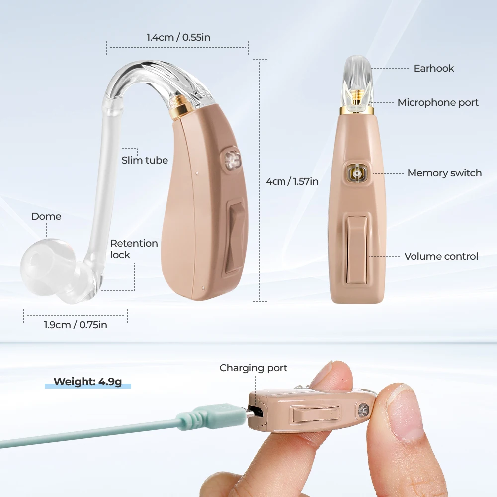 Audifonos BTE Rechargeable Hearing Aids Ear Sound Amplifier Adjustable Sound Hearing Amplifier for Elderly Hearing Loss