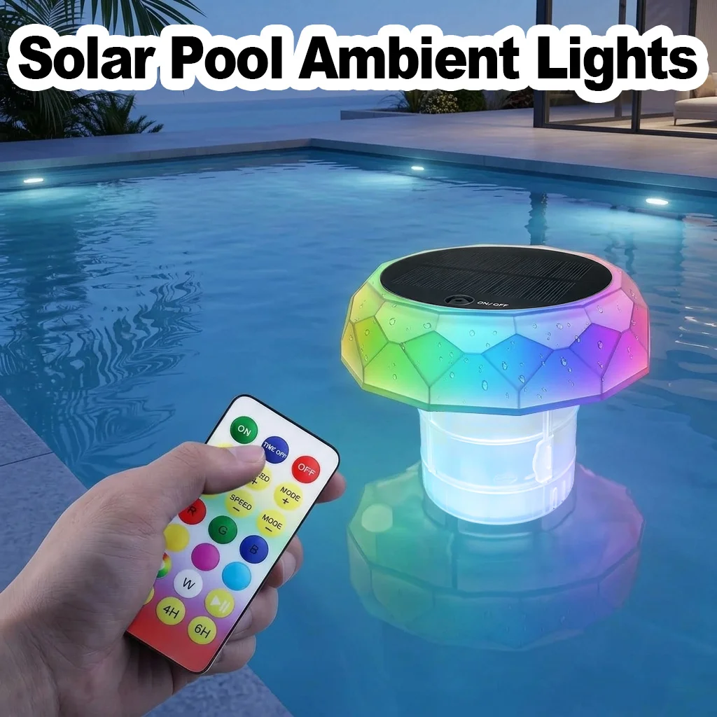 Solar Floating Pool Light Remote Control Chlorine Tablet Floaters for Pools Colorful Led Lights for Pool Ambient Lighting Decor