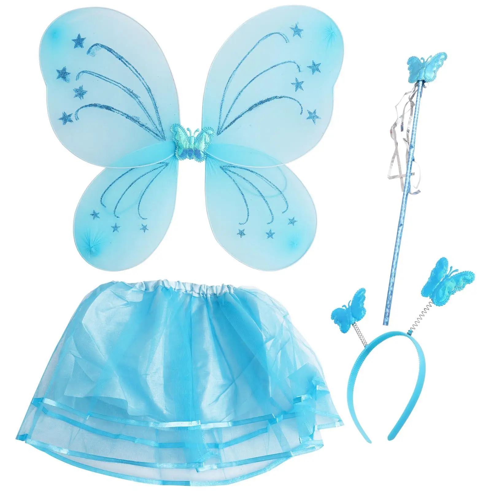 

4Pcs Fairy Set Skirt Headb Outfit Kids Girls Costume Parties Fairy Costume Cosplay Birthday Gifts