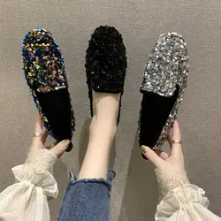 Dziewczyny Sparkle mokasyny damskie cekiny Slip-On buty sukienka 2020 projektant pointed Toe Party mokasyny kobiece Glitter płaskie buty