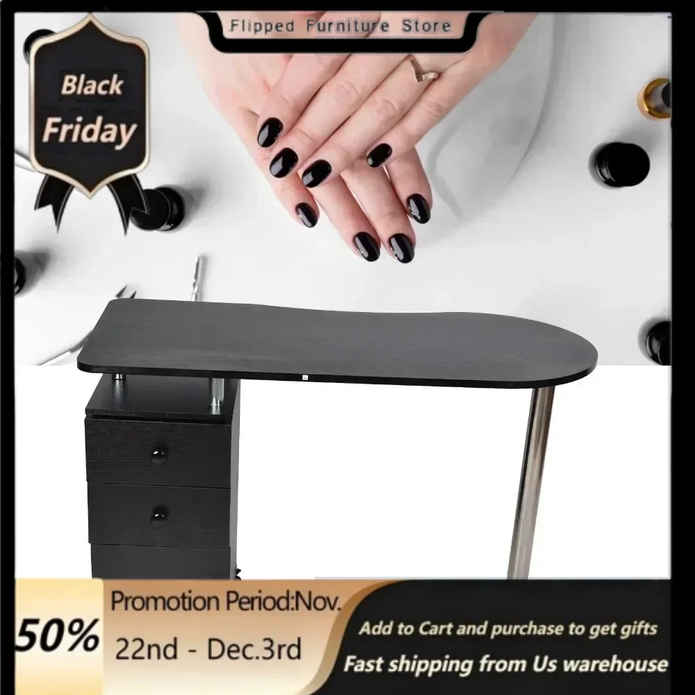 Nail Table Mobile Wooden Manicure Desk with 1 Door 2 Drawers Casters for Beauty Salon, With 2 drawers and a cabinet, Nail Table