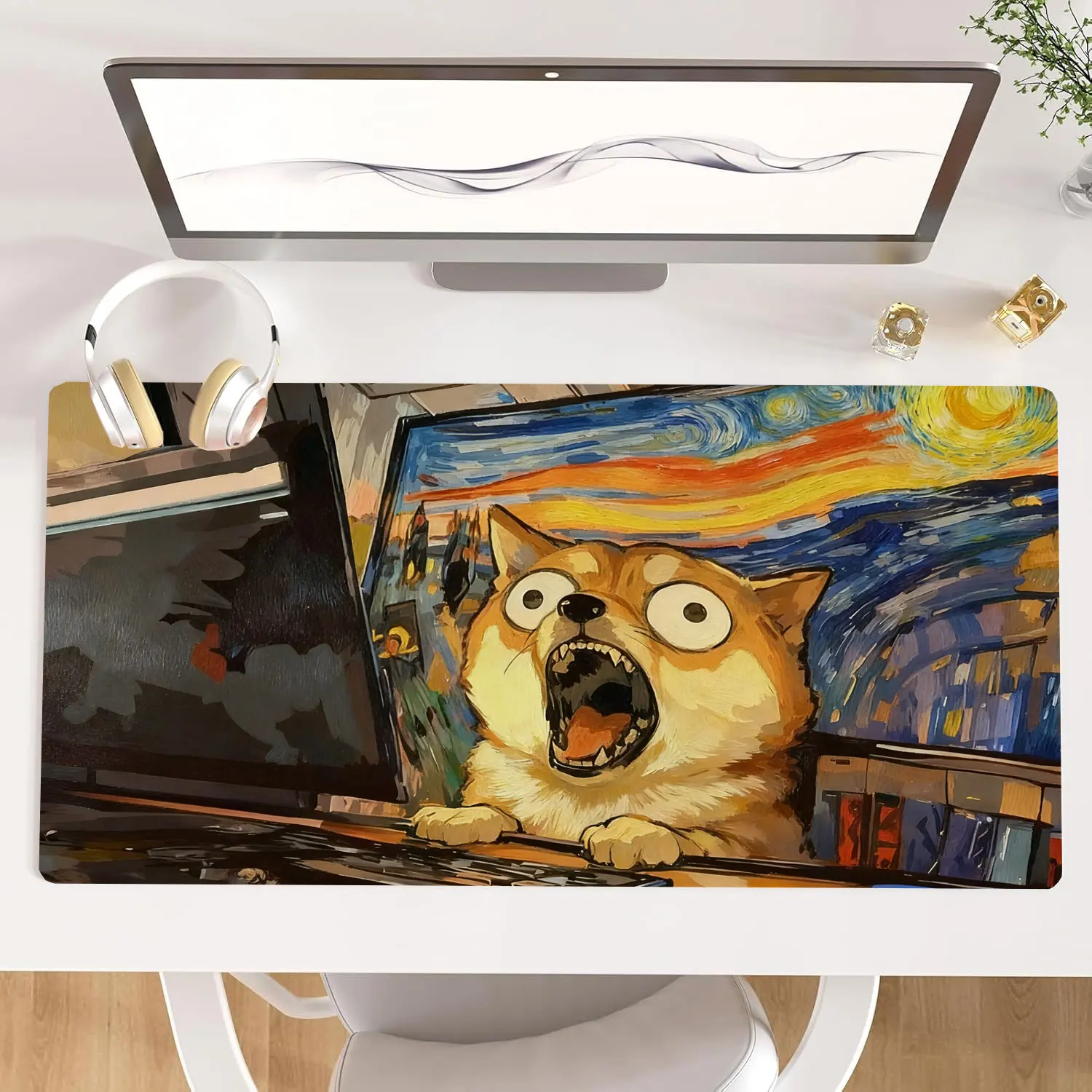 

Large Mouse Pad,XXL Gaming Mousepad Oil Painting Dog/Cat Design Anti-Slip Rubber Base Precision Lock Edge Desk Mat for Computer