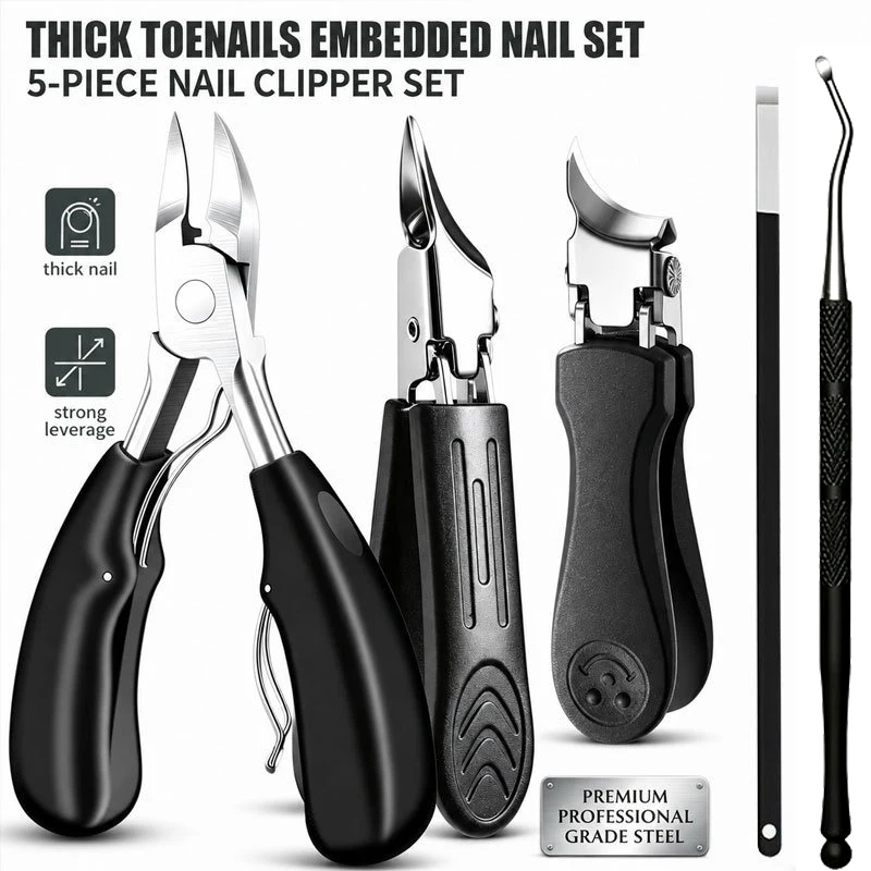 5-teiliges Hochleistungs-Nagelknipser-Set für Herren aus Edelstahl, Nagelpflege-Pediküre-Kit mit Nagelknipser, Nagelhautschieber und Fußfeile