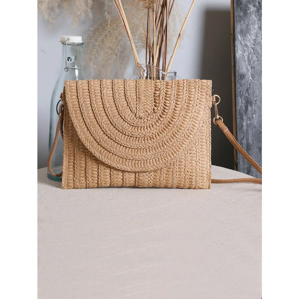 

Vacation Casual Straw Clutch Crossbody Bag , Summer