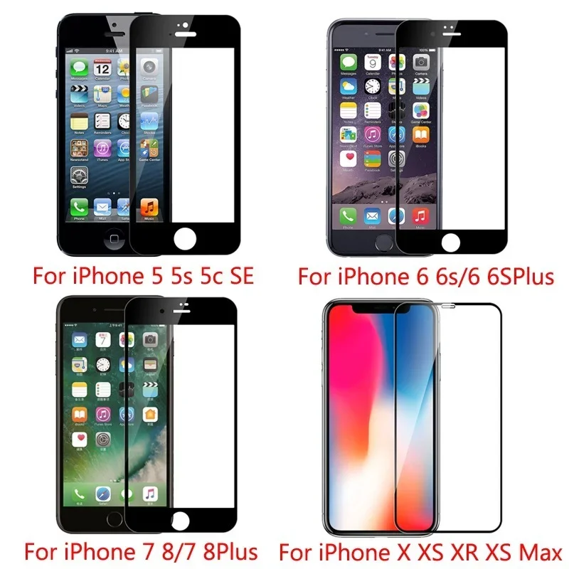 Защитное стекло 9D на весь экран, закаленное стекло для IPhone 11, 12, 13, 14, 15 Pro Max, X, XR, XSmax, 7, 8, 6S Plus Mini, 4 шт.