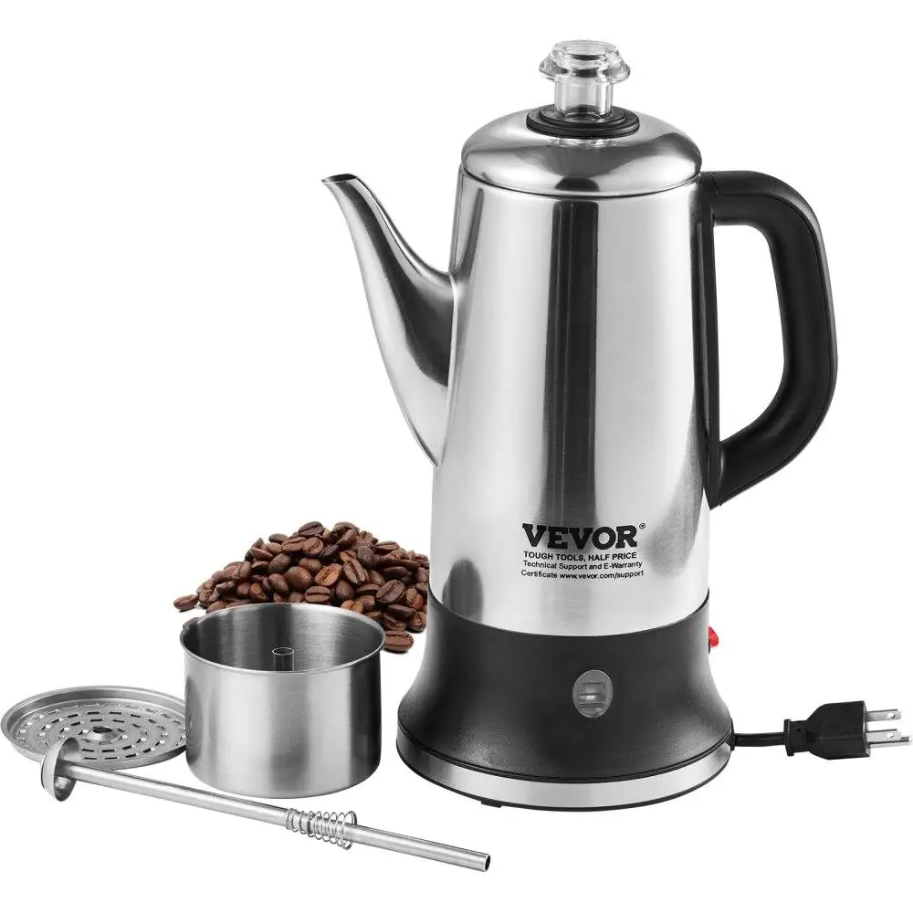 

12 Cup Stainless Steel Electric Coffee Percolator with Keep Warm Feature Heat Resistant Handle Quick Brew Easy Pour Silver