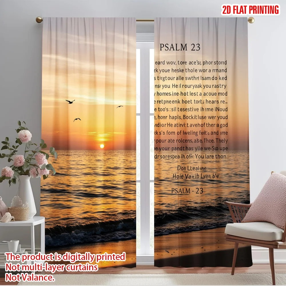 

2pcs 2D flat printing Window Drapes Inspirational Psalm 23 Beach Canvas 100% Polyester Fabric Without Electricity Seasonal Party