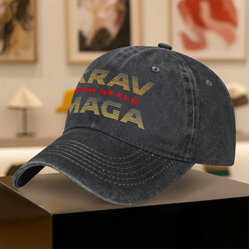 Boné de Beisebol de Algodão Estampado Estilo Krav Maga, Vintage Lavado, Casual para Uso Externo, Snapback
