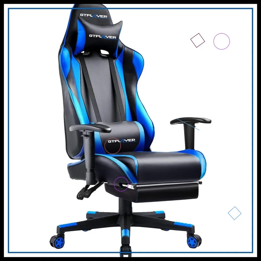 

Ergonomic Gaming Chair with Footrest, Reclining Seat Height Adjustment, Swivel Rocker Headrest Lumbar Support in Blue
