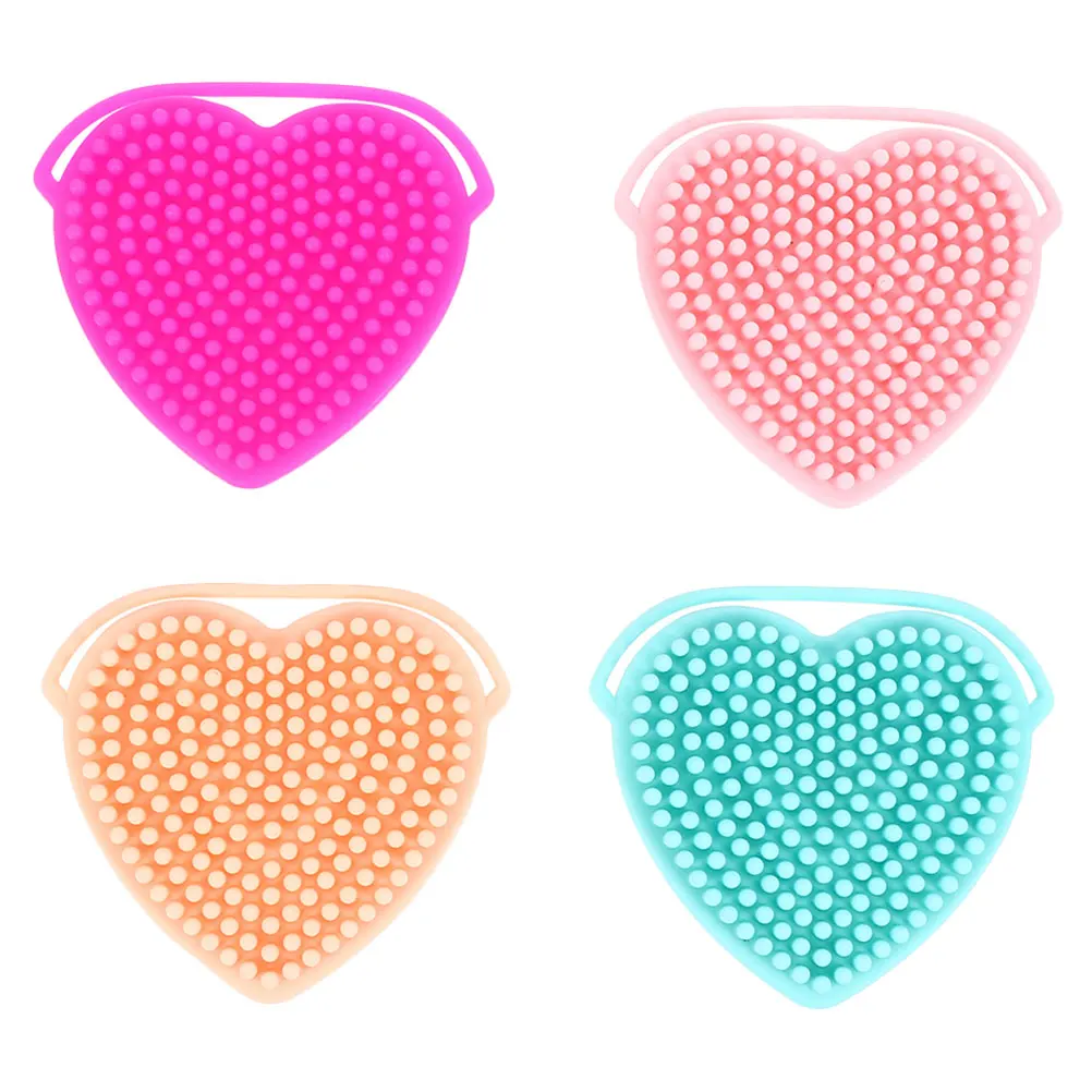 

4 Pcs Heart Shaped Bath Brush Facial Cleansing Tool Silicone Massage Brushes Pink Purple Rose Beige Pack for Home Travel