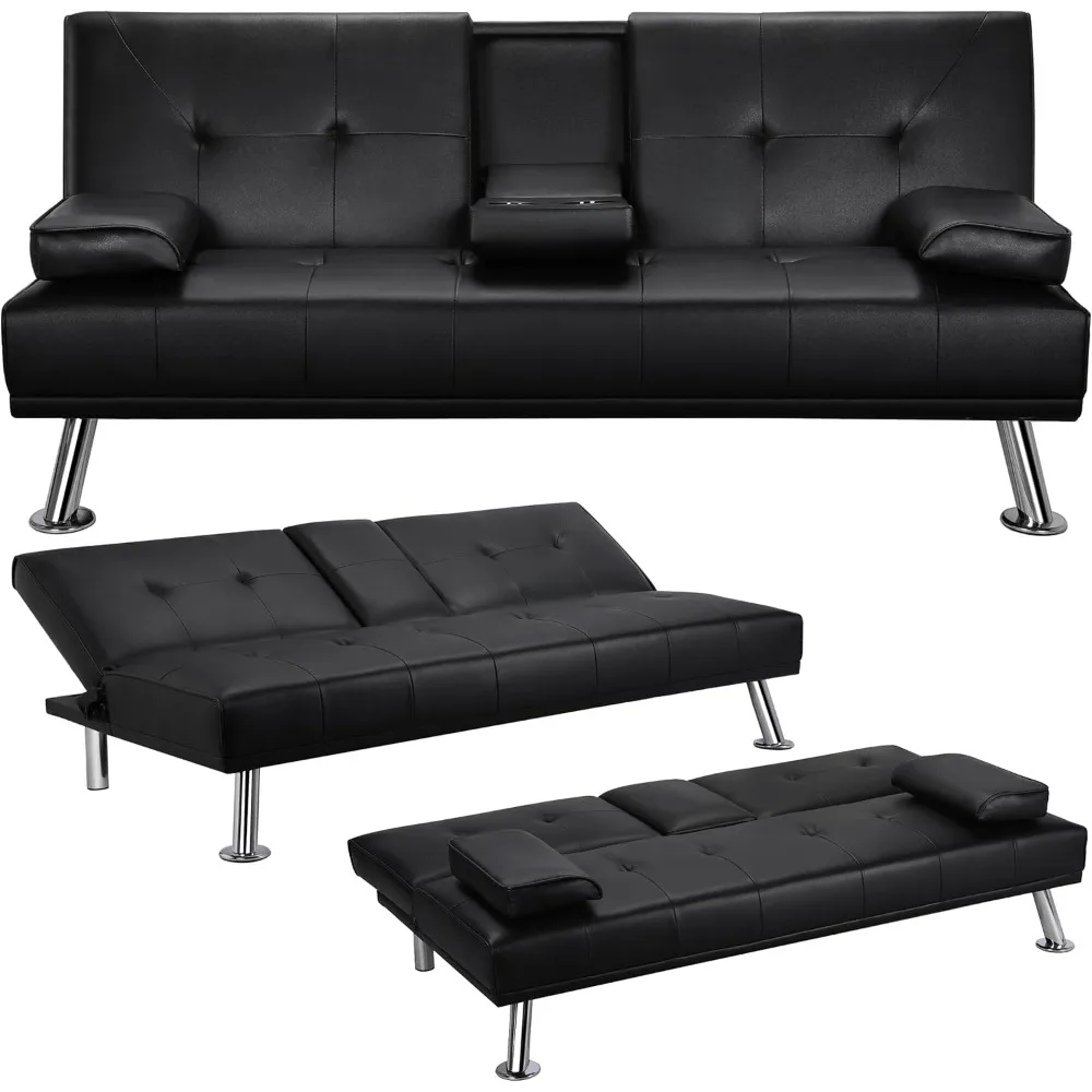 Schlafsofa für 3-Personen, Sofa mit Trinkhalter, Gästebett, verstellbare Rückenlehne, 105 ° /140 °