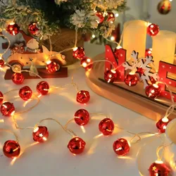 1pc Christmas Red Green Bells String Lights Hanging Garland Decorative Lamp Battery Powered For Home Bedroom Fireplace Decor