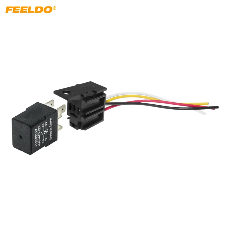 FEELDO 1PC Car DC 12V 40Amp 4Pin Alarm Relay With Wire Automotive Relay 4-hole Harness Socket Rated Current Car Automotive Alarm