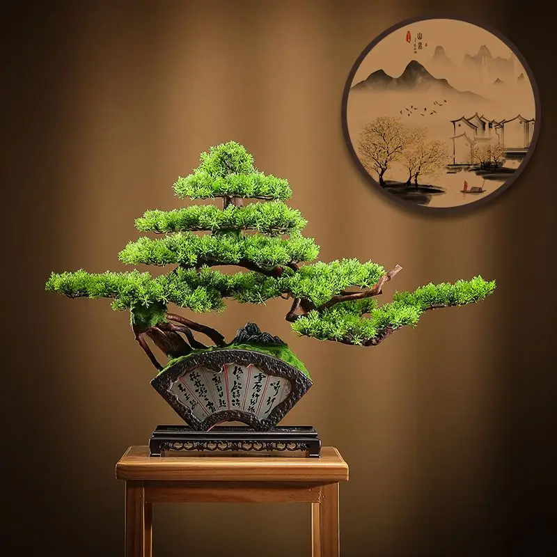 New Chinese simulation welcome pine high-end bonsai Zhaocai home living room porch decoration front office decoration