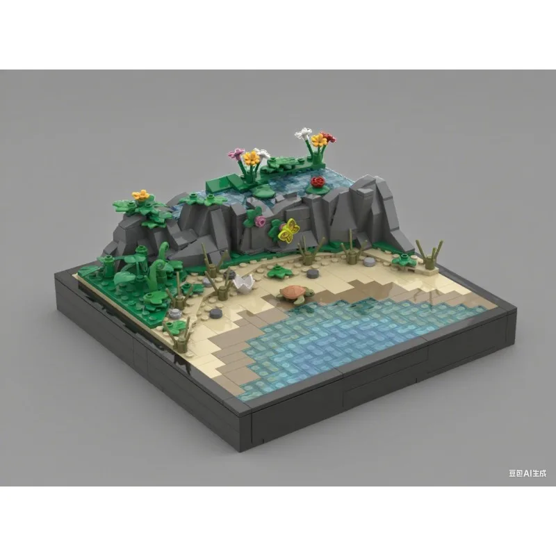 

642 шт. MOC Цветочное озеро над тропическим пляжем DIY Строительные блоки Рождественский подарок Взаимодействие родителей и детей Подходит для начинающих