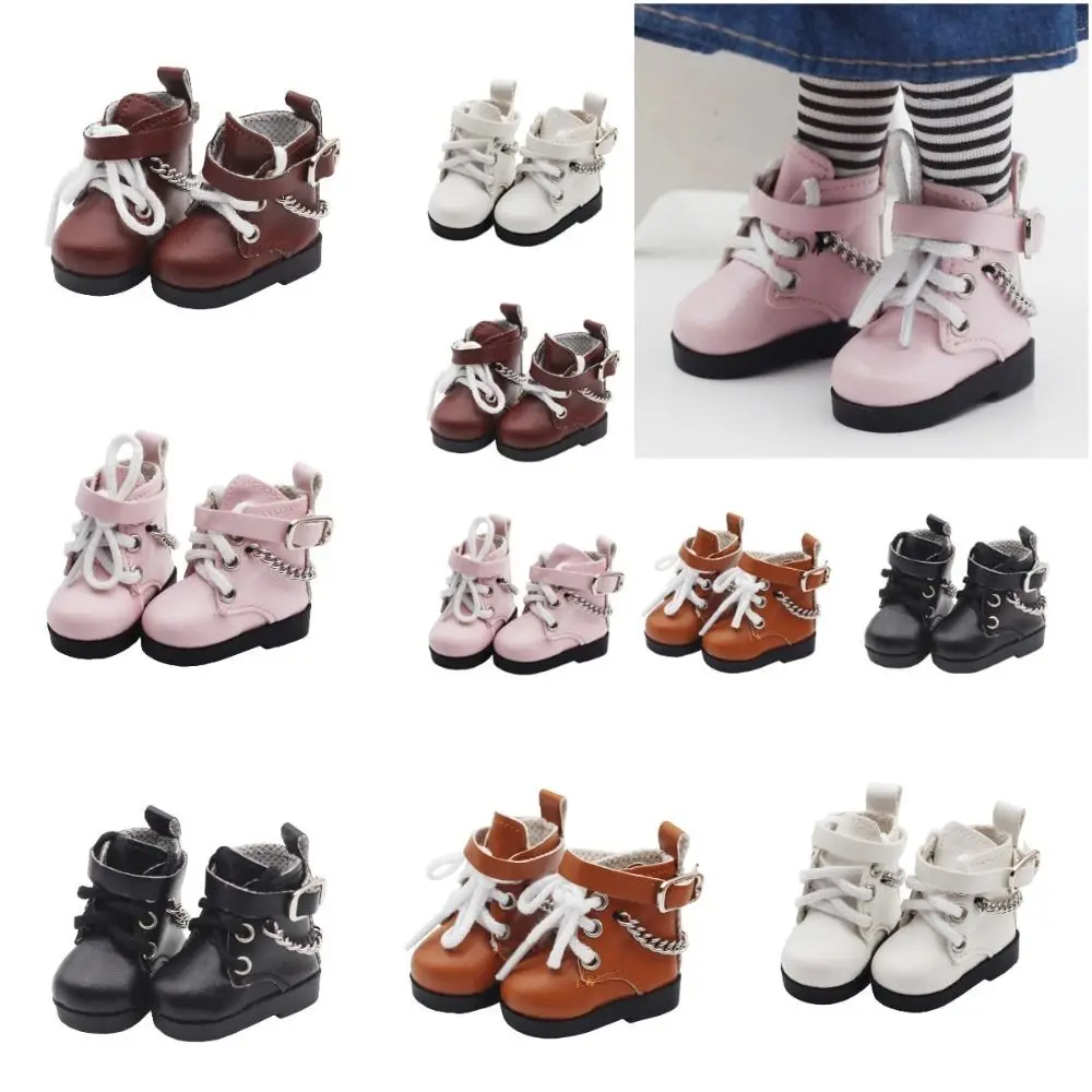 1 par de Mini zapatos de muñeca de cuero PU, zapatos con cadena, Mini zapatos para muñeca, zapatos de PU para muñeca BJD, 1 par de lindas botas para muñeca EXO, muñecas para el cuerpo