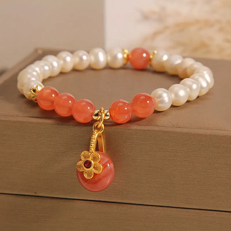 Natural Salt Source Agate Bracelet Female Niche Design Safe Buckle Fresh Water Pearl Hand String Ins Gifts For Girlfriends