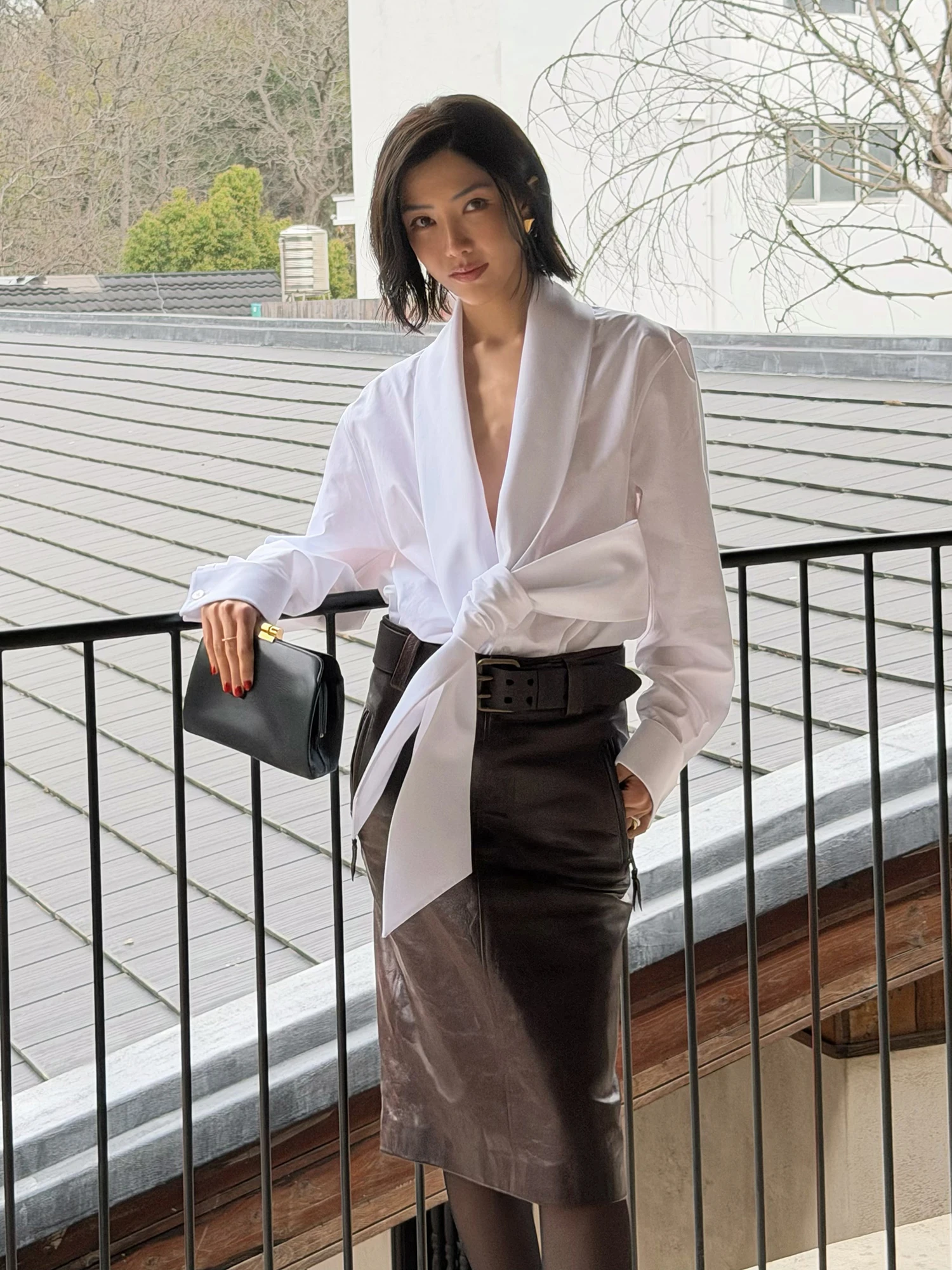

Romi Straight Body Shirt with Knot Pure Cotton Long Sleeve Open Front Coat Style Women's Summer Fashion 2026