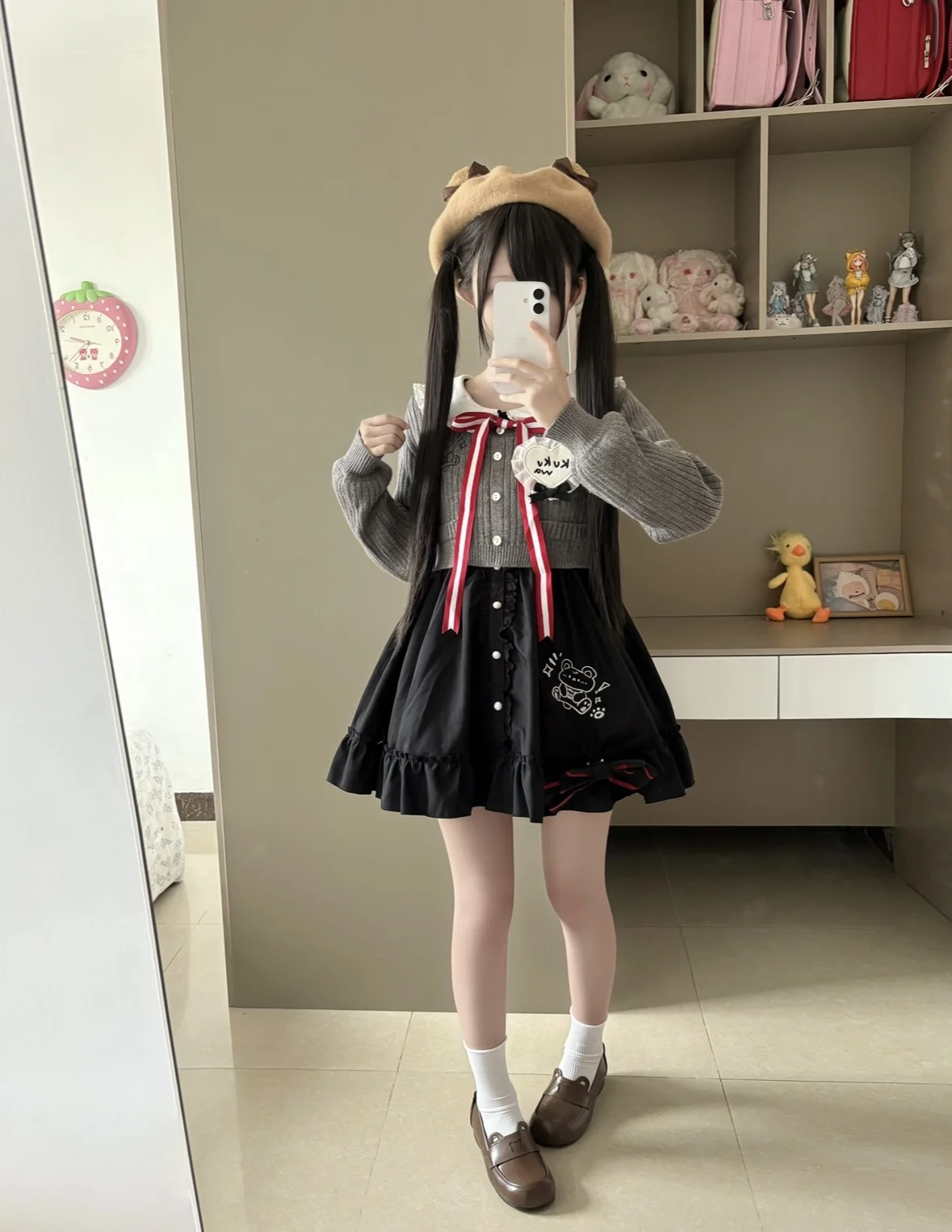 Original Japanese Soft Girls Kawaii Long Sleeve Dress Sweater Set Autumn and Winter New Daughter Kawaii Dress Set Knit Cardigan