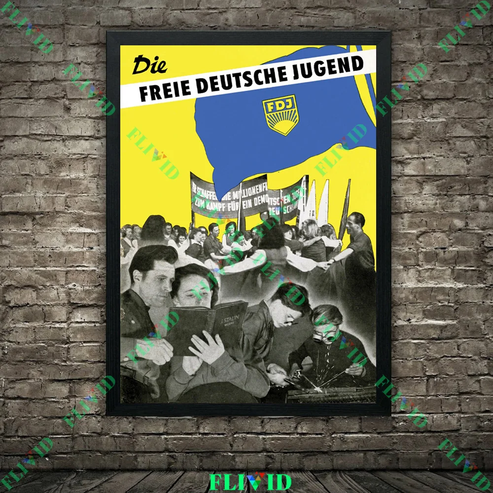 GDR الدعاية المشارك SED الرسم على لوحات القماش الجدارية DDR ألمانيا الشرقية طباعة الوحدة الاشتراكية حفلة ملصق فني ديكور غير المؤطرة
