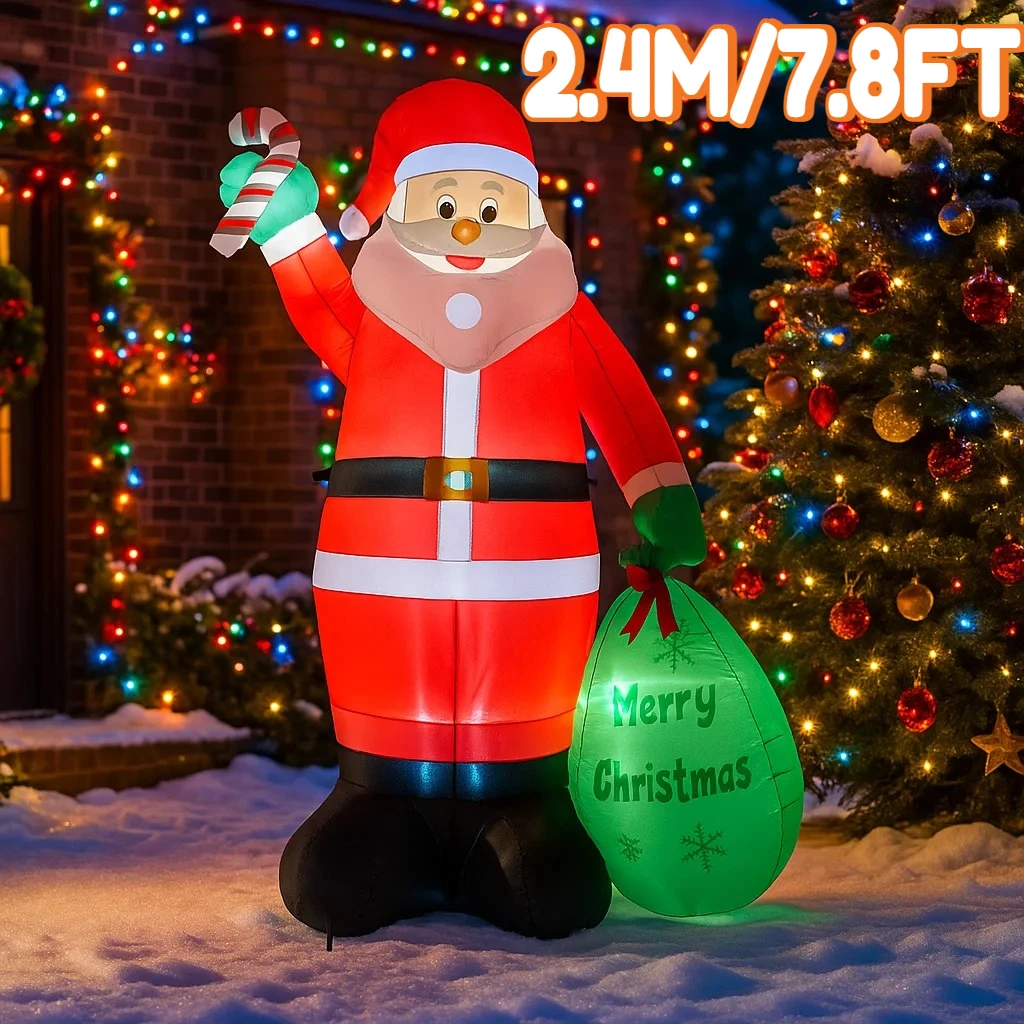 2,4 M/7,8 FT Aufblasbare Santa Claus Halten Zuckerstange LED Lichter Hause Dekorationen Spielzeug Hof Weihnachten Liefert Urlaub Weihnachten decor
