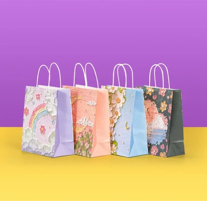 1-50PCS Gift Bag Creative Oil Painting Portable Gift Bag Holiday Gifts Kraft Paper Gift Bag New Year Gift Bag for Students