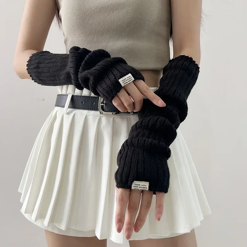 2024 New Spring Y2K Sweet Knitted Arm Warmers Long Sleeve Fingerless Gloves Harajuku Girls Punk Gothic Accessories Mittens