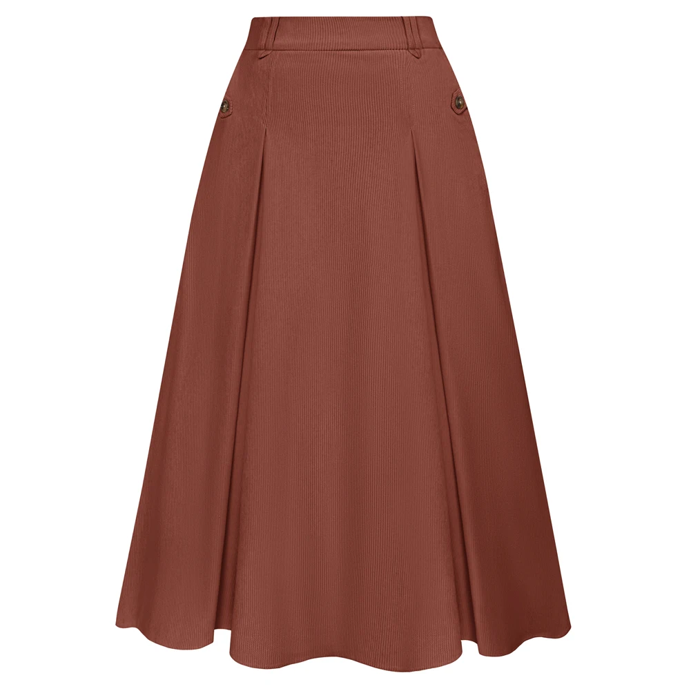 

BP Women Vintage Swing Skirt Elastic Waist Flared A-Line Mid-Calf Skirt