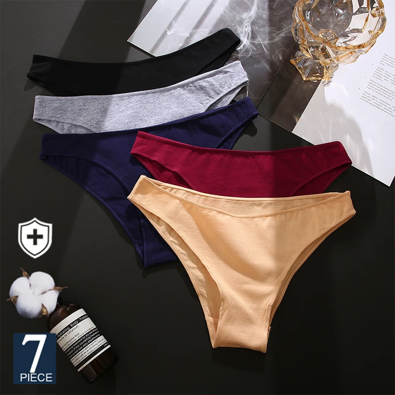 FINETOO 7PCS/Set M-XXL Panties Women Cotton Lingerie Woman Underwear Sexy Femme Underwear Girls Underpant Panty  7 Solid Colors