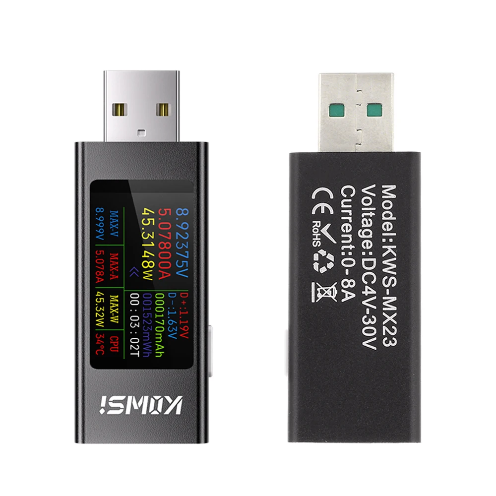 KWS-MX23 HD 1,06-calowy wyświetlacz IPS Wielofunkcyjny tester USB Amperomierz napięcia Miernik mocy DC 4-30V 0-8A