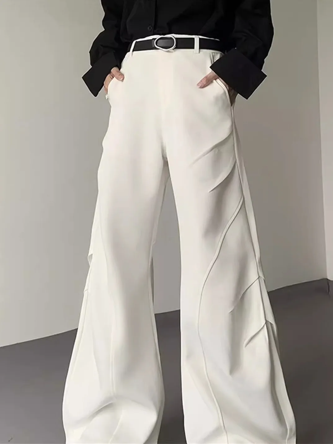 

Мужские брюки-кюлоты с широкими штанинами и плиссировкой в американском стиле, белые, с эффектом драпировки, высококачественные