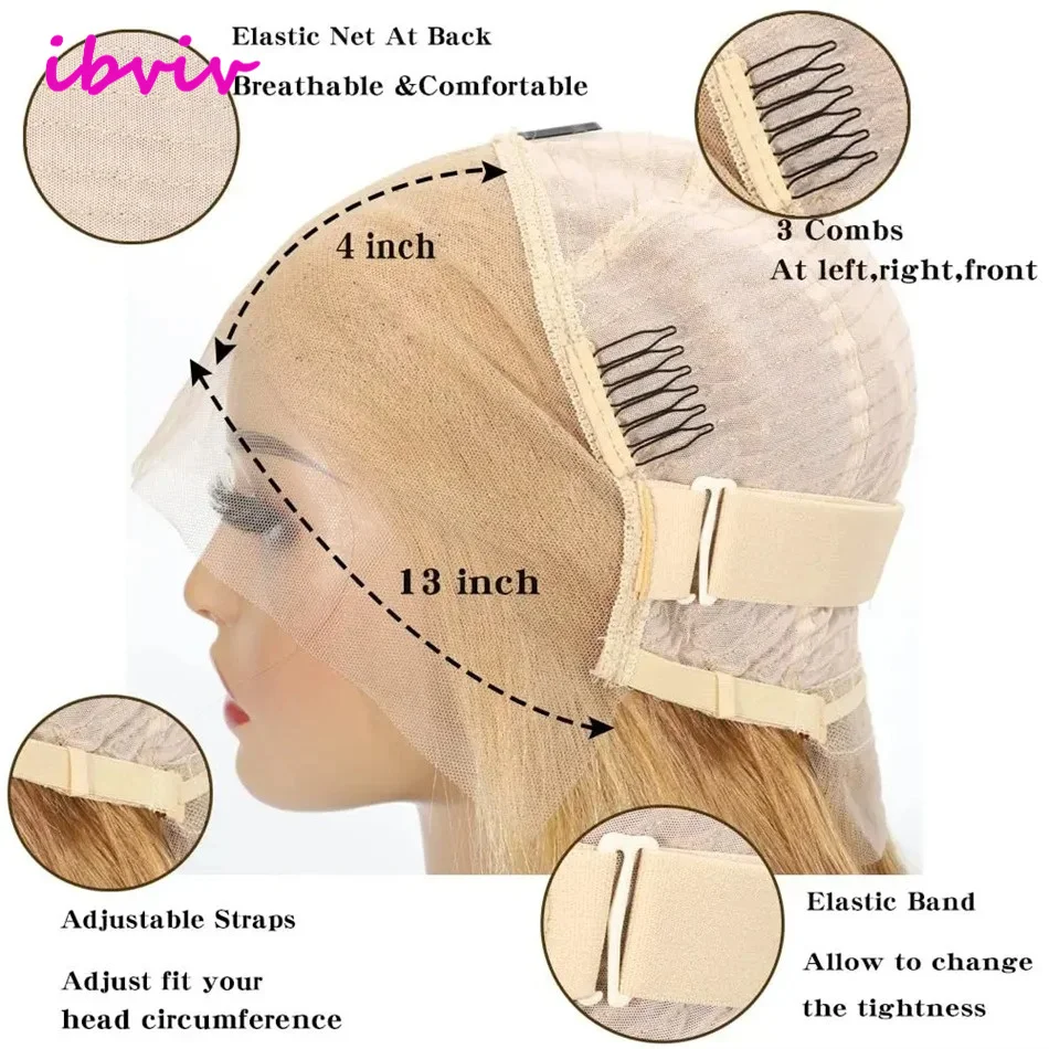 100%人毛 # 27 ハニーブロンドカラーのショートボブ人毛ウィッグ 女性用人毛 13x4 レースフロントボブウィッグ ブラジル人毛