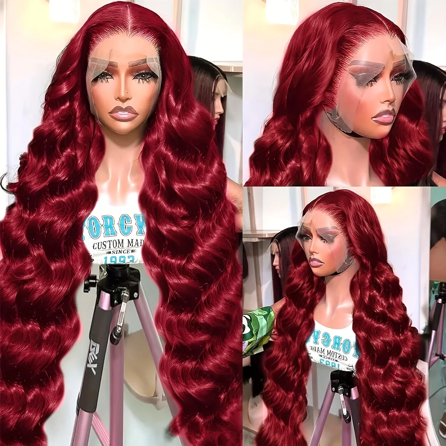 #99J Body Wave 13*4 HD Transparent Lace Frontal Wigs Burgundy Human Hair 250% HD Transparent Lace Front Wig Pre Plucked