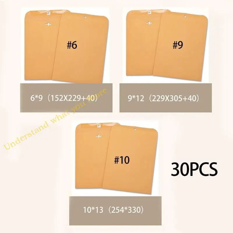 J60A 30pcs Documento buste con chiusura in metallo Kraft Inviluppo per spedizioni per ricevuta finanziaria legale fogli