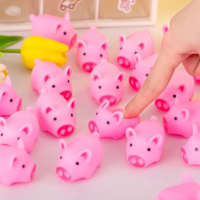 6Pcs Mini Cartoon Rubber Pig Squeaky Sound Venting Stress Relief Toys for Birthday Party Favors Shower Gift Pinata Fillers
