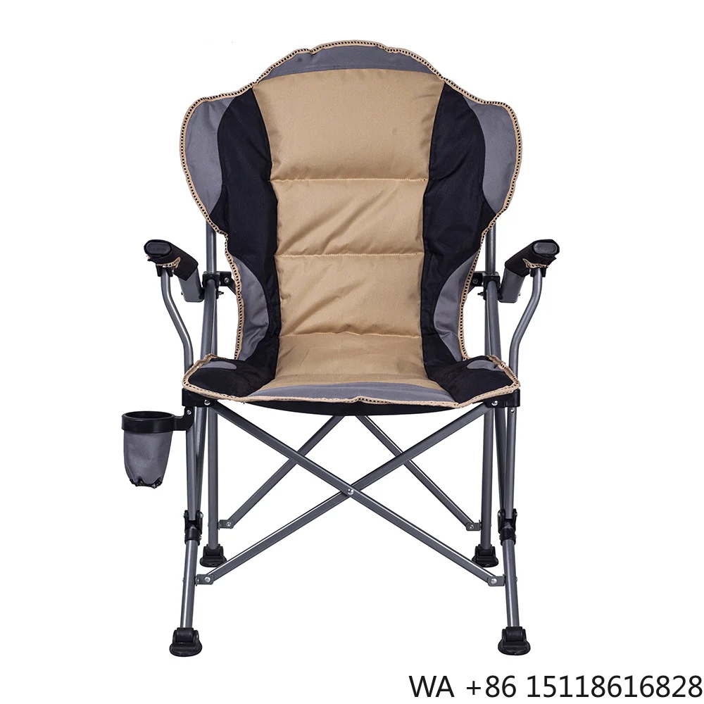 Wholesale Outdoor Folding Armrest Chair Portable Padded Chair Steel Frame Camping Stool Fishing Hunting Chair with Cupholder