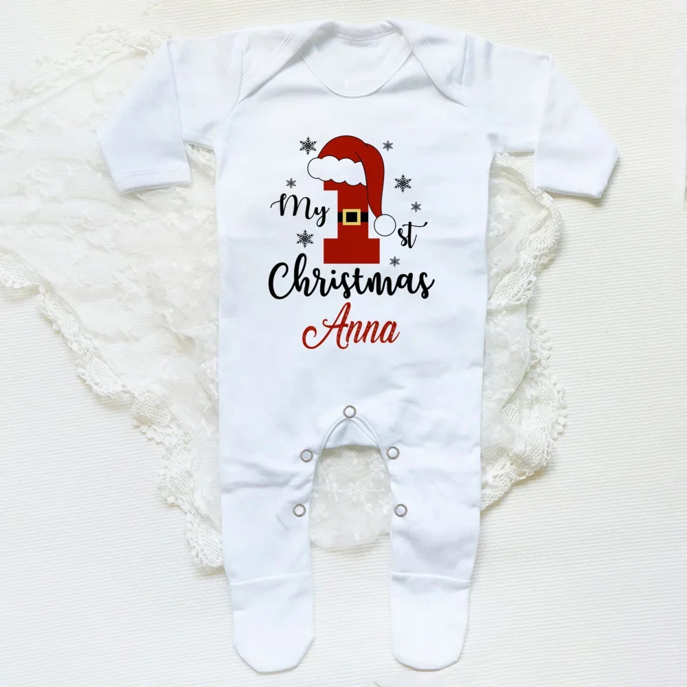 Personalised Baby 1st Christmas Sleepsuit Bodysuit Newborn Babygrow Outfits Jumpsuit Winter Infant Clothes Long Sleeve Romper